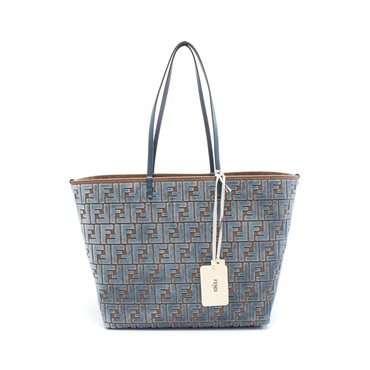 FENDI LARGE ROLL Tote Bag 8BH425AT14F1NQ0 leather Jacquard Velvet Blue Brown NEW
