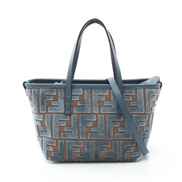 FENDI Roll Mini 2way shoulder Tote Bag Fabric canvas leather Green Brown NEW