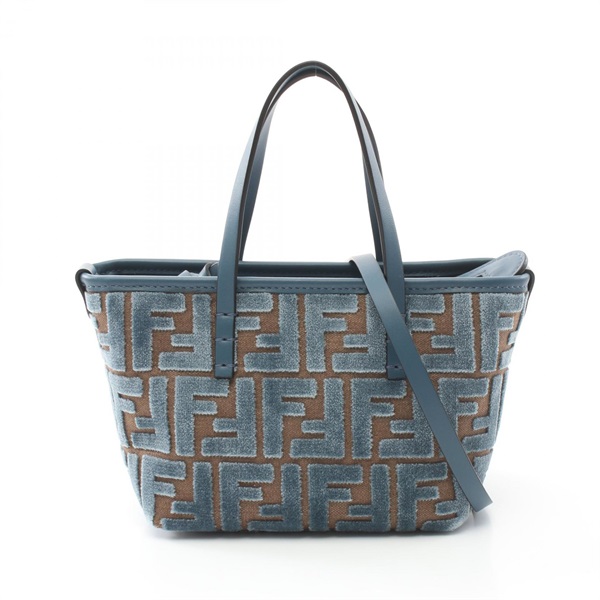 FENDI Roll Mini 2way shoulder Tote Bag Fabric canvas leather Green Brown NEW