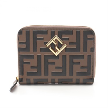 FENDI FF Diamond Round wallet 8M0508ADYMF13VK leather Brown Black NEW Women GHW