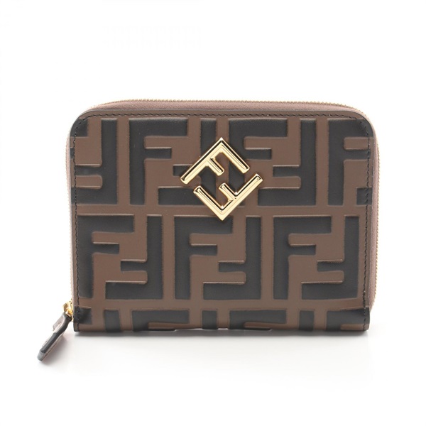 FENDI FF Diamond Round wallet 8M0508ADYMF13VK leather Brown Black NEW Women GHW