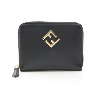 FENDI FF Diamond Round wallet 8M0508ALV4F0KUR leather Black NEW Women GHW