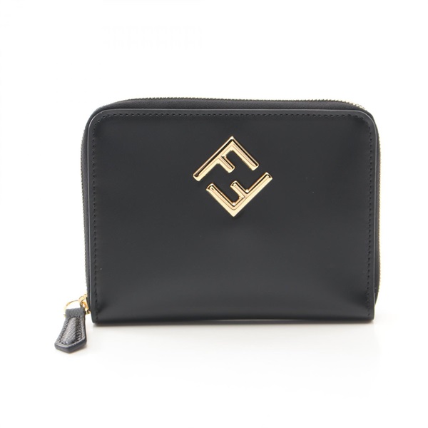 FENDI FF Diamond Round wallet 8M0508ALV4F0KUR leather Black NEW Women GHW