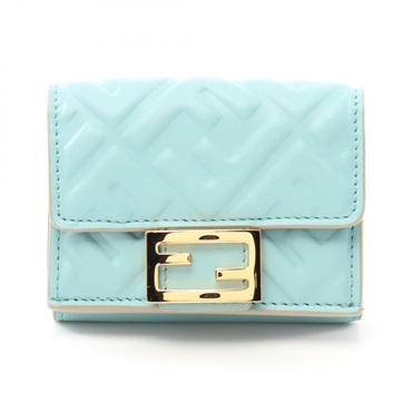FENDI baguette Tri-fold wallet 8M0395AT00F1PQI leather Blue NEW Women GHW