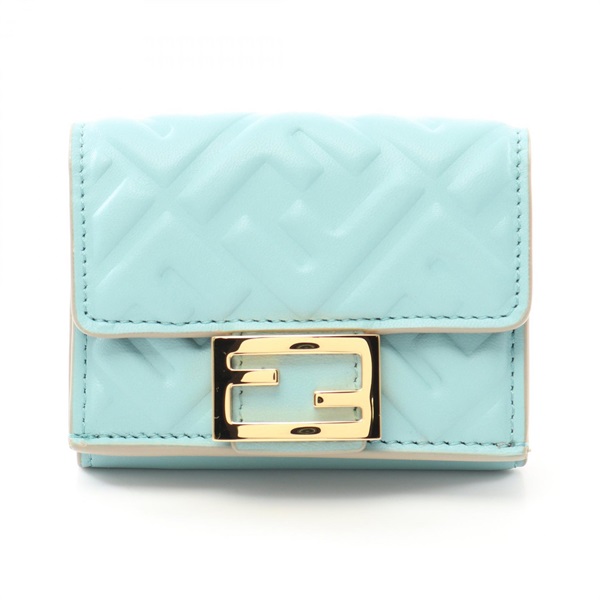 FENDI baguette Tri-fold wallet 8M0395AT00F1PQI leather Blue NEW Women GHW