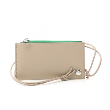 LOEWE Pebble Slider Coin purse wallet CANBPVZX02 leather Beige Green NEW Women