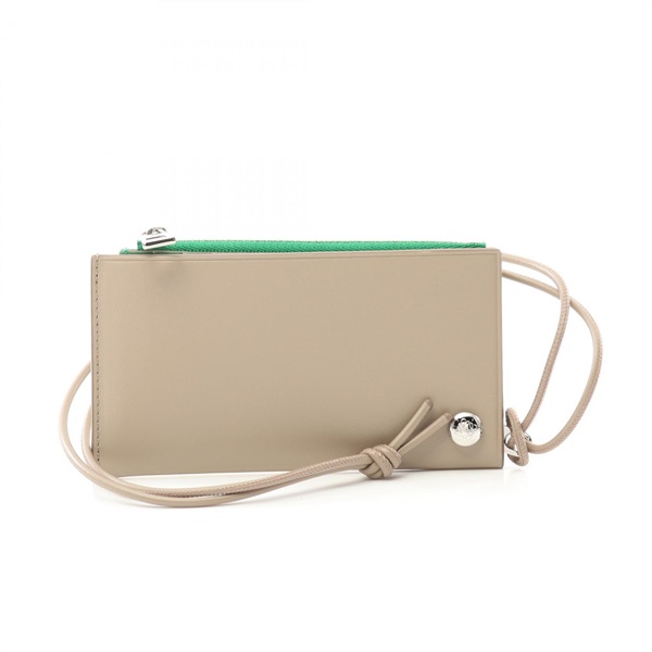 LOEWE Pebble Slider Coin purse wallet CANBPVZX02 leather Beige Green NEW Women