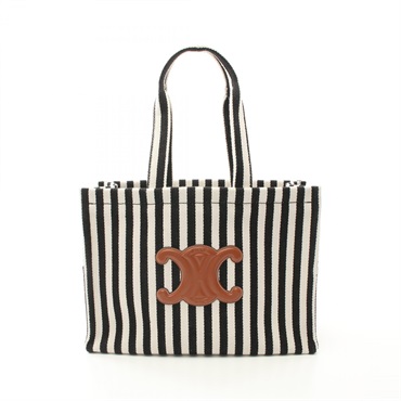 CELINE Large Cabas Thais Tote Hand Bag canvas leather Black White NEW Women