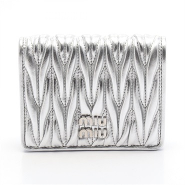 Miu Miu MATELASSE Bi-fold wallet compact purse 5MV204AFPPF0118 leather Silver N