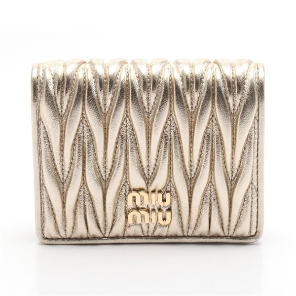 Miu Miu MATELASSE Bi-fold compact purser wallet 5MV204AFPPF0846 leather Gold NEW