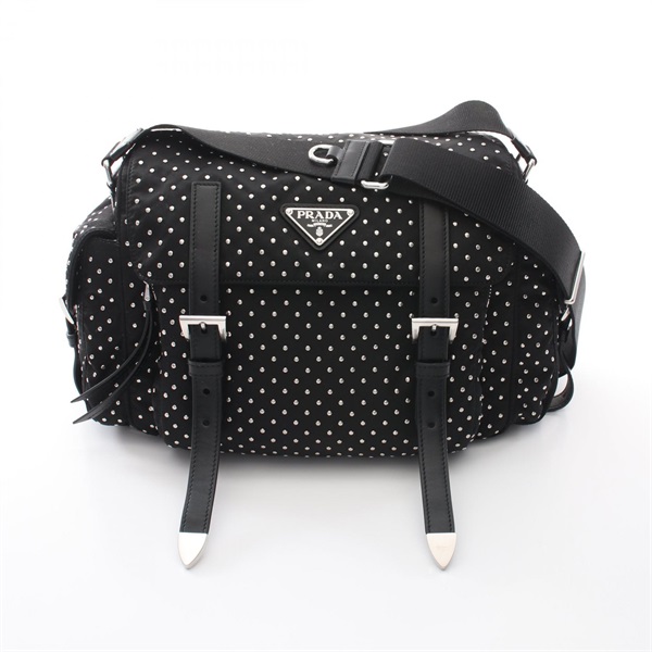 PRADA Studs Shoulder crossbody Bag 1BD1182HGVF0002 Nylon leather Black