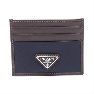 PRADA Triangle logo Card Case 2MC025384F0C1B leather Nylon Brown Navy NEW mens