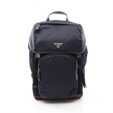 PRADA Rucksack Backpack 2VZ135384F0C1B Nylon Suede Navy Brown NEW mens