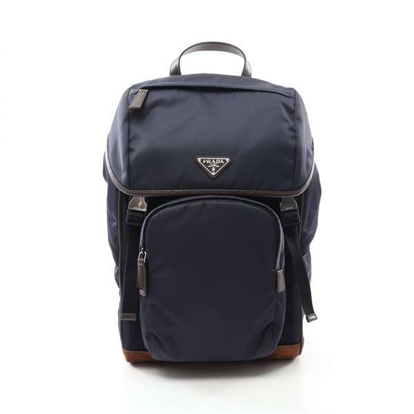 PRADA Rucksack Backpack 2VZ135384F0C1B Nylon Suede Navy Brown NEW mens