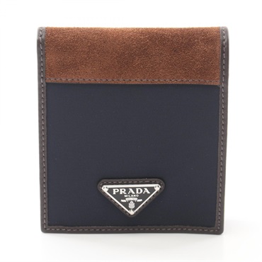 PRADA TESSUTO CAMOS Bi-fold wallet purse 2MO513384F0C1B Nylon Suede leather Navy
