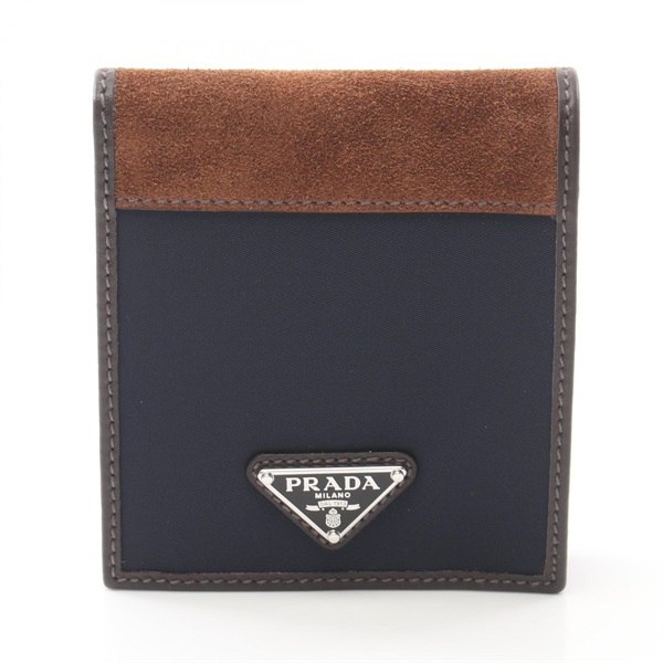PRADA TESSUTO CAMOS Bi-fold wallet purse 2MO513384F0C1B Nylon Suede leather Navy