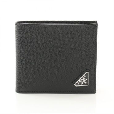 PRADA SAFFIANO TRIANG Bi-fold wallet compact purse 2MO738QHHF0002 leather nero