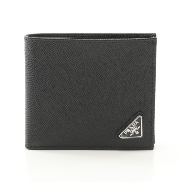 PRADA SAFFIANO TRIANG Bi-fold wallet compact purse 2MO738QHHF0002 leather nero
