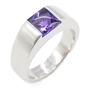 CARTIER Tank Amethyst Ring 18KWG White Gold Purple Used women US size 4.25 #48