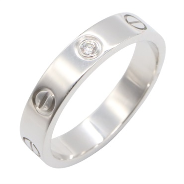 CARTIER Mini Love 1P Diamond Ring 18KWG White Gold Used women US size #6.5 53