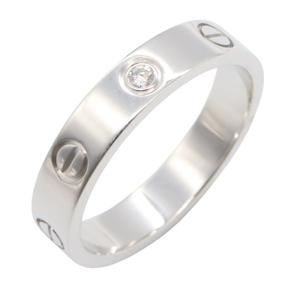 CARTIER Mini Love 1P Diamond Ring 18KWG White Gold Used women US size #6.5 53