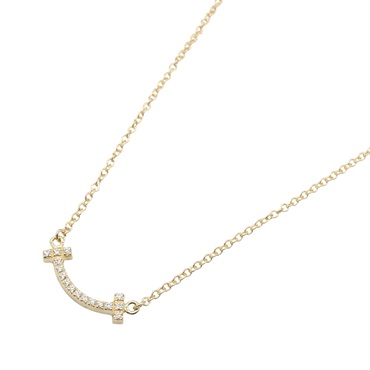 TIFFANY＆CO T Smile Mini Diamond Necklace Pendant 18KYG Yellow Gold Used women