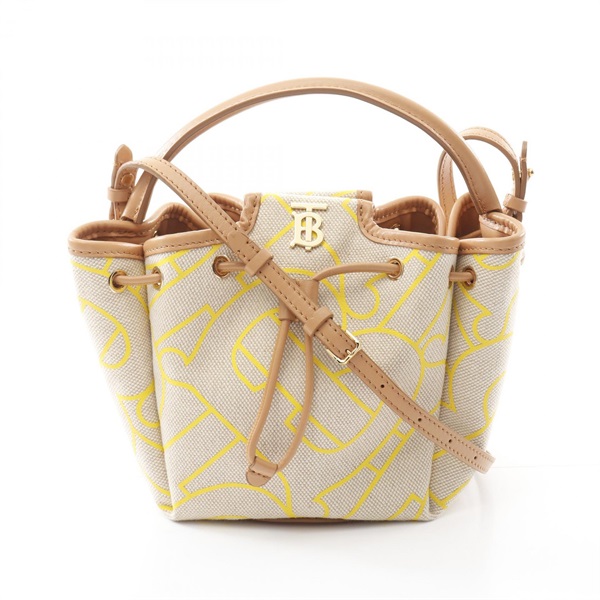 BURBERRY Peony 2way shoulder Handbag canvas leather Beige Used Women crossbody