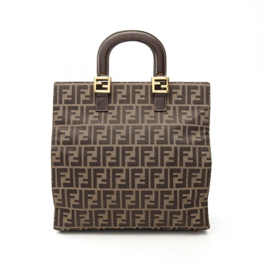 FENDI Zucca Tote Hand Bag canvas leather Brown Used Women GHW