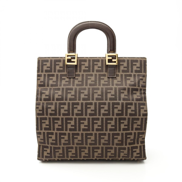 FENDI Zucca Tote Hand Bag canvas leather Brown Used Women GHW
