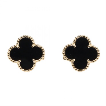 Van Cleef & Arpels Vintage Alhambra Onyx Pierced earrings 18KYG Gold Black Used