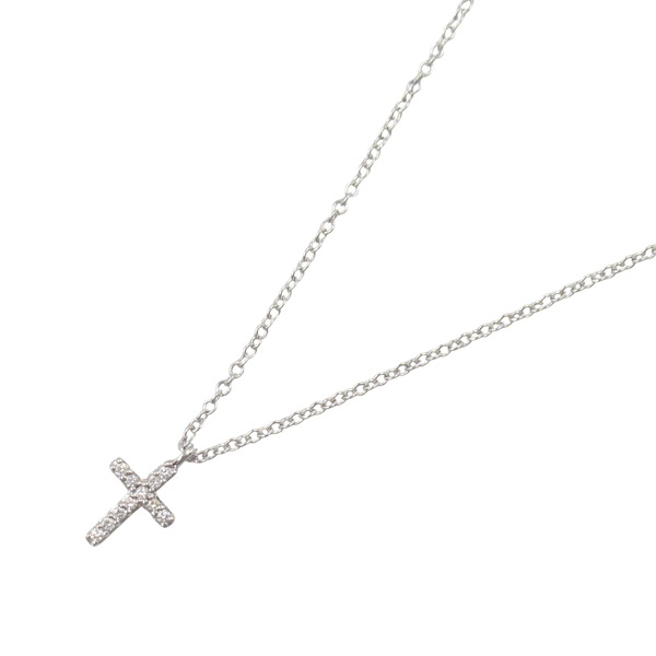 TIFFANY＆CO Small Cross Diamond Necklace Pendant 18KWG White Gold Used women