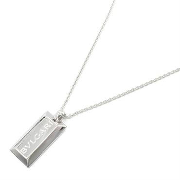 BVLGARI Ingot 1PD Diamond Necklace 18KWG White Gold Used Women Pendant logo