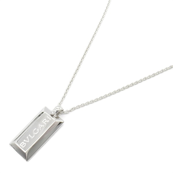 BVLGARI Ingot 1PD Diamond Necklace 18KWG White Gold Used Women Pendant logo