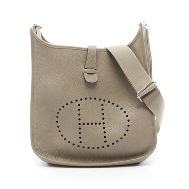 HERMES Evelyne 3 Trois GM Shoulder Bag Clemence leather Green Sauge Used X SHW