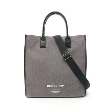 BURBERRY Tote 2way shoulder crossbody Bag 8050814 canvas leather Gray Black Used
