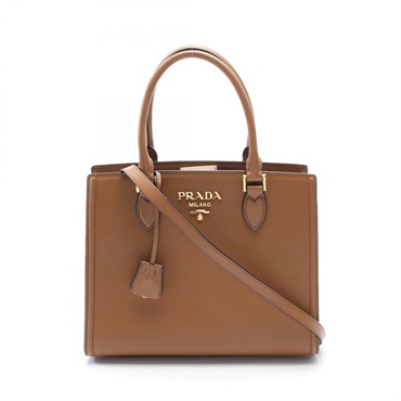 PRADA 2way shoulder crossbody Hand bag saffiano leather Brown Used