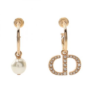 Dior CD logo Pierced earrings Gold Plated Rhinestone Artificial pearl Used women
