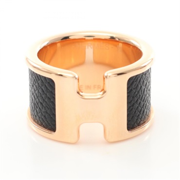 HERMES Olympe GM Ring Gold Plated Epsom leather Black Used Women US size 7.25