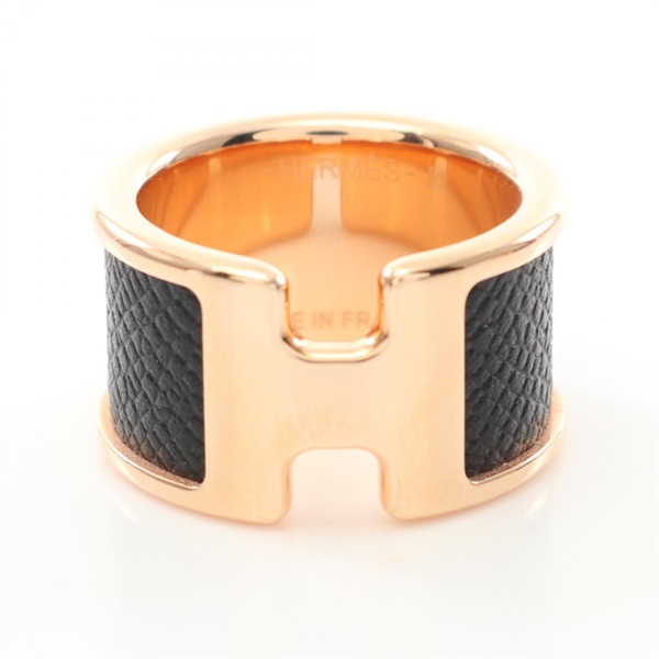 HERMES Olympe GM Ring Gold Plated Epsom leather Black Used Women US size 7.25