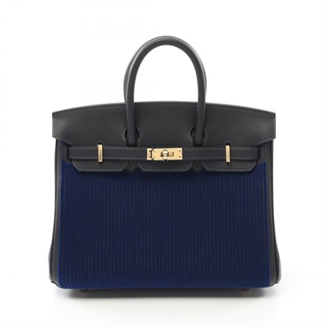 HERMES Birkin 25 Cote acote Handbag Swift leather Tuftage Black Blue used GHW B