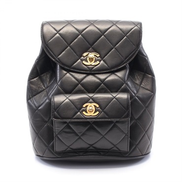 CHANEL Matelasse Rucksack Backpack Lambskin sheep leather Black Used Women GHW
