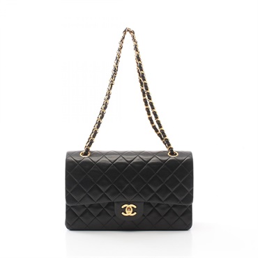 CHANEL Matelasse W flap Shoulder Bag A01112 Lamb Sheep leather Black Used GHW CC