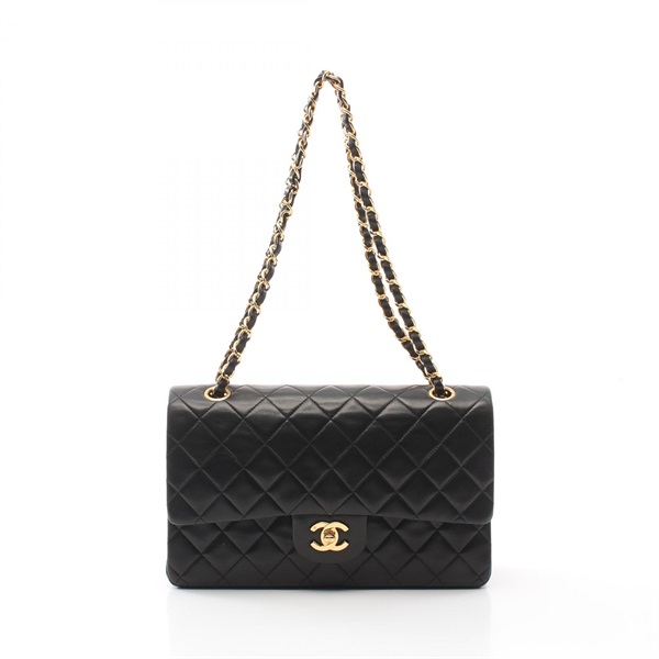 CHANEL Matelasse W flap Shoulder Bag A01112 Lamb Sheep leather Black Used GHW CC