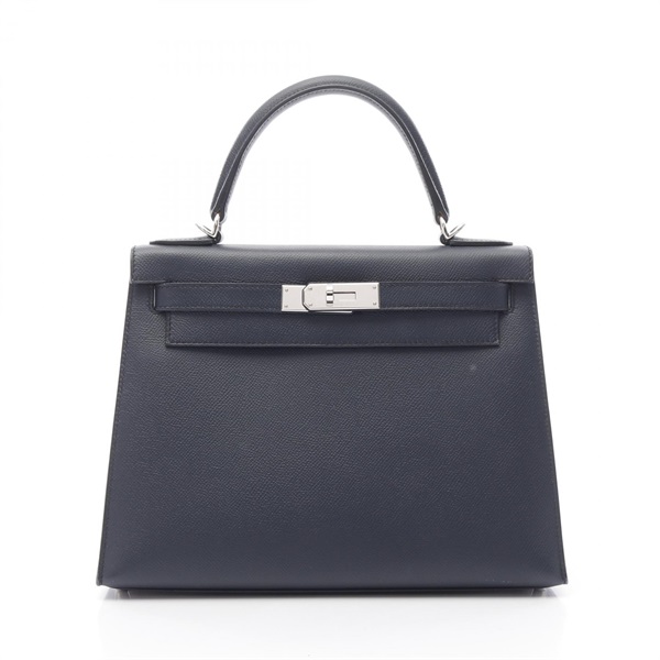 HERMES Kelly 28 Shoulder Handbag Epsom leather Navy Blue indigo Used Women D SHW