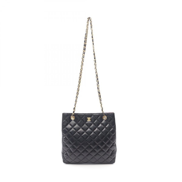 CHANEL Matelasse Chain shoulder Tote Bag Lamb sheep leather Black Used Women GHW