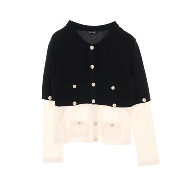CHANEL COCO Mark button cardigan Jacket P72780 cashmere Black Beige Used Women