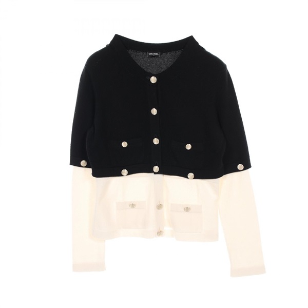 CHANEL COCO Mark button cardigan Jacket P72780 cashmere Black Beige Used Women