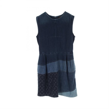 LOUIS VUITTON Monogram Dress denim Navy Used Women size 38
