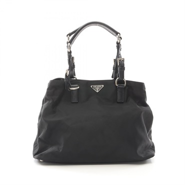 PRADA Shoulder Tote Bag Nylon leather Black Used Women logo