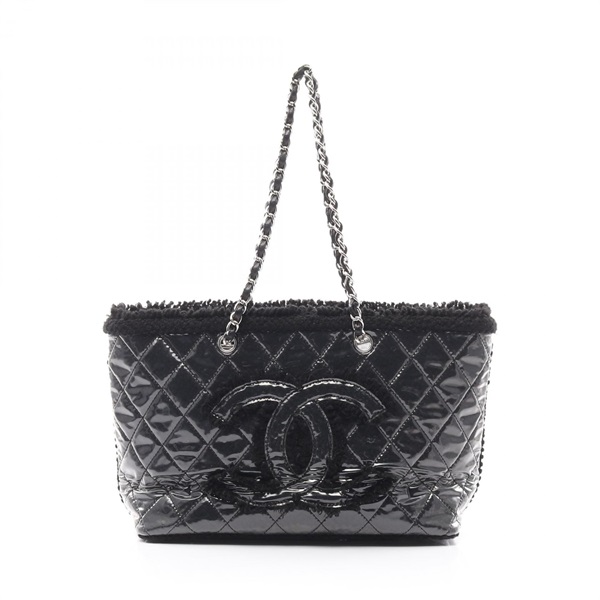 CHANEL Funny Tweed Chain shoulder Tote Bag A47155 Plastics wool Black Used SHW